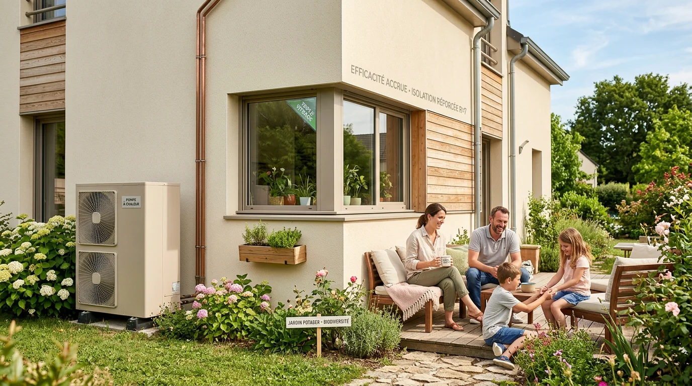 Maison neuve performante conforme à la RE2020 avec pompe à chaleur