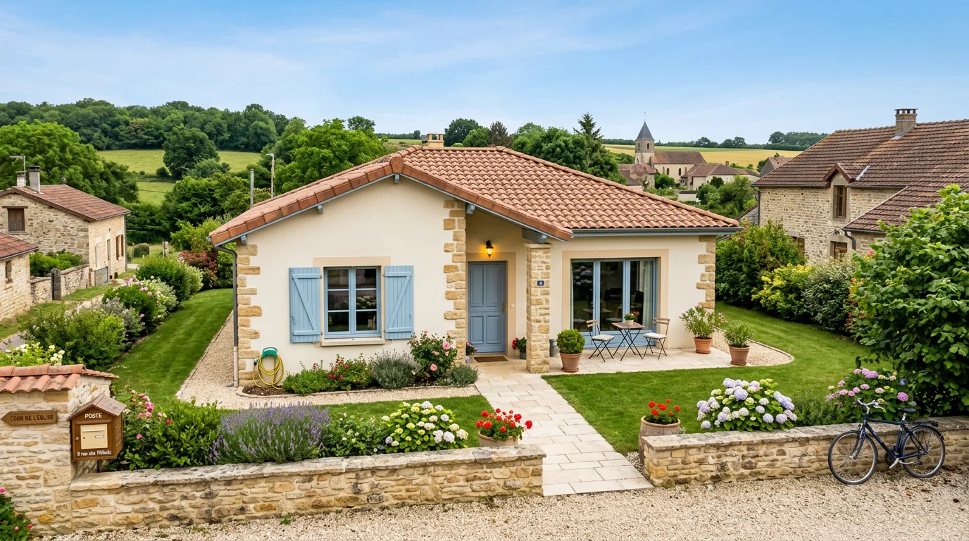 Maison individuelle neuve de plain-pied dans un environnement rural français