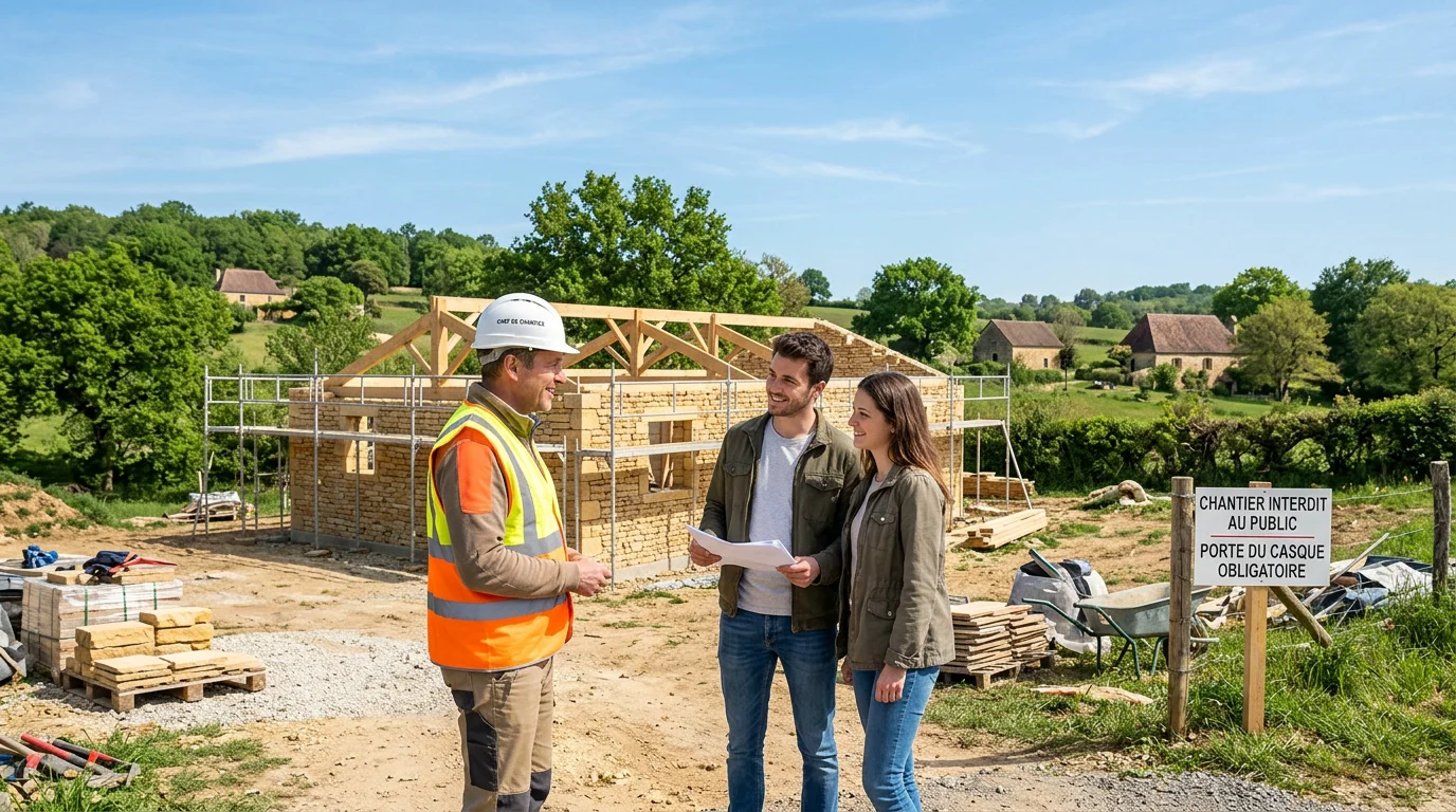 Chantier de construction d'une maison individuelle en Dordogne
