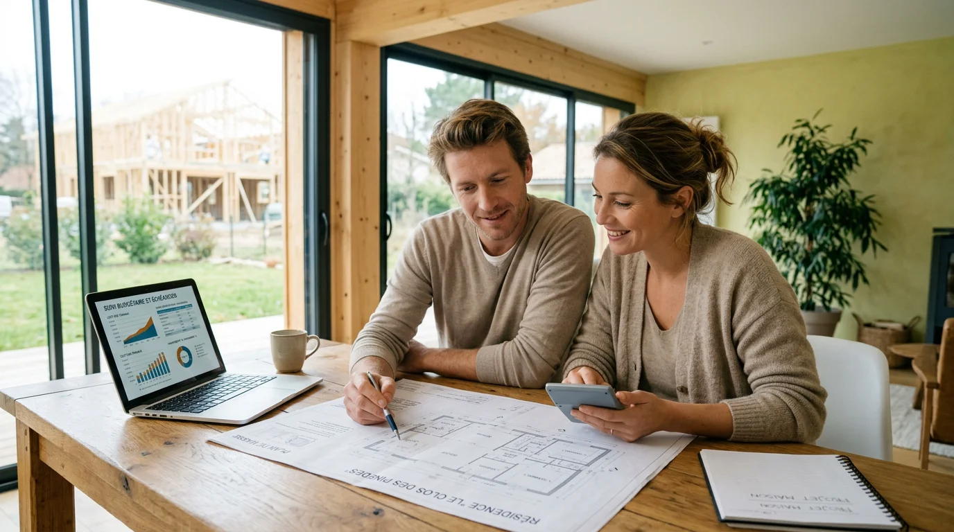 Un couple européen calcule le budget de sa maison neuve avec terrain