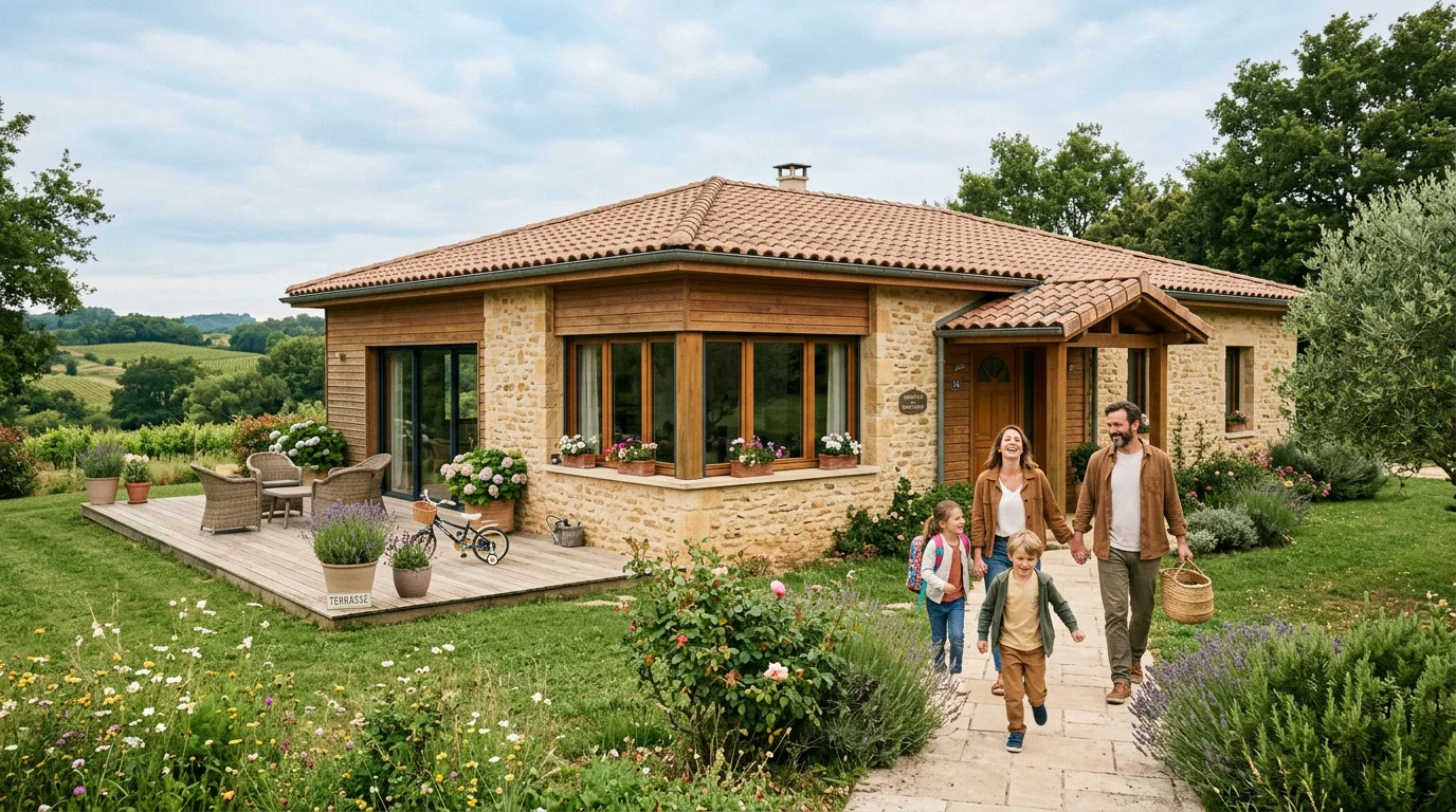 Maison de plain-pied contemporaine avec terrasse et jardin en France
