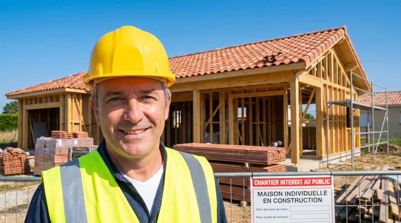 Chantier de construction d'une maison individuelle en France