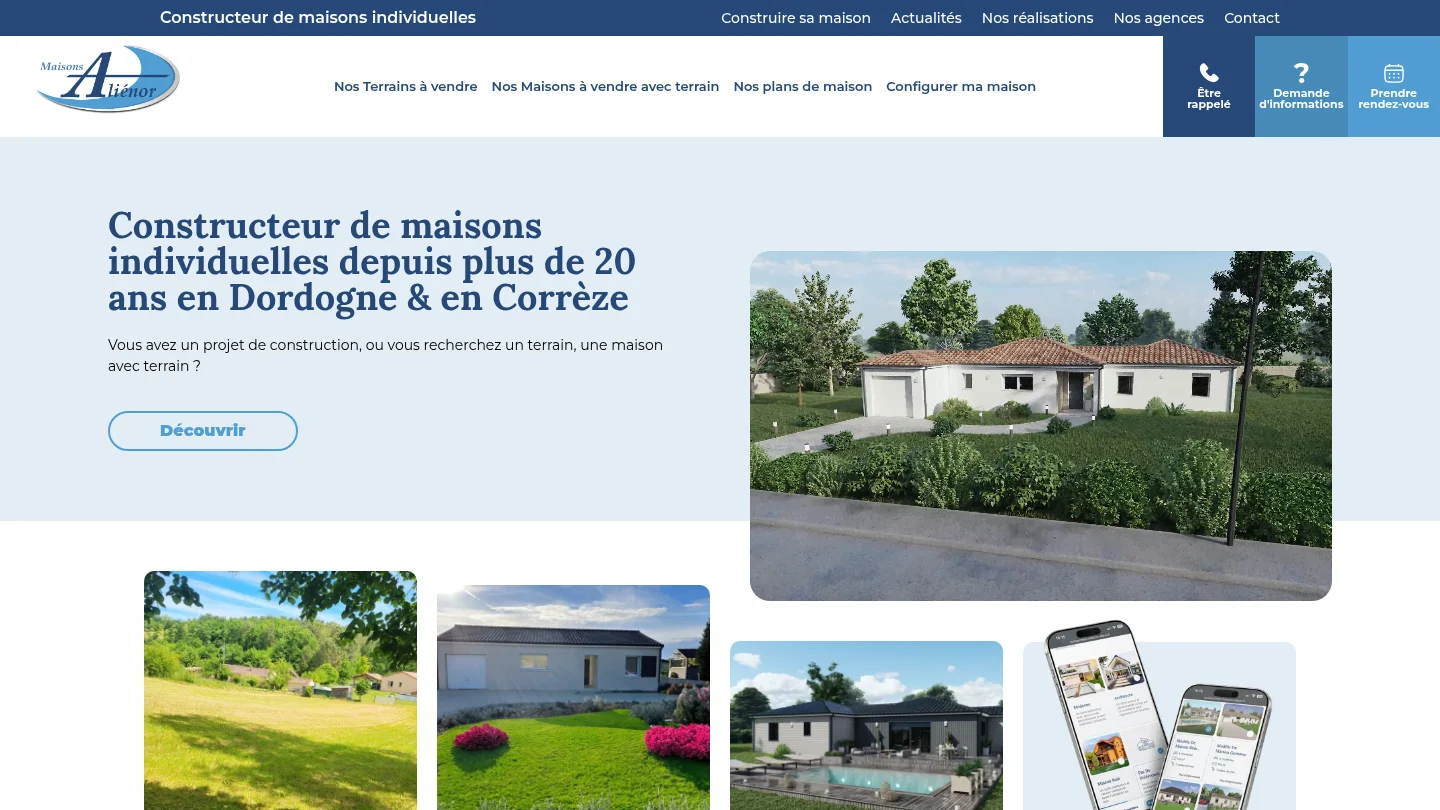 Capture de la page d’accueil de Maisons Aliénor