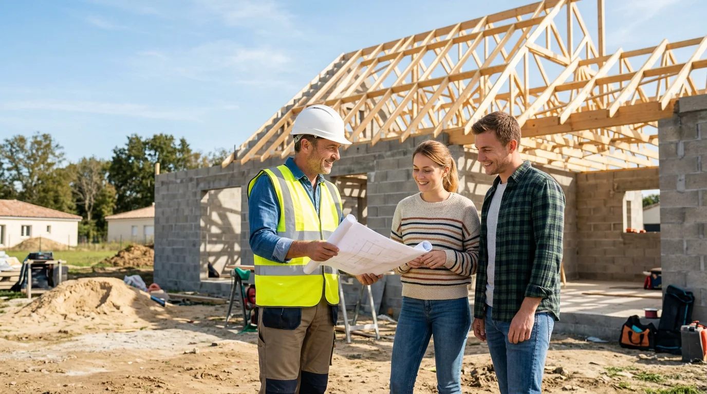 Visite de chantier d'une maison individuelle en construction