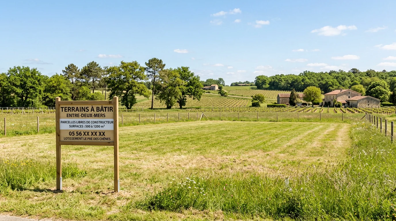 Terrain constructible viabilisé en lotissement dans l'Entre-deux-Mers en Gironde
