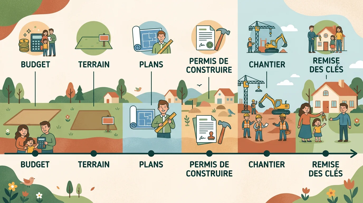 Illustration des grandes étapes d'un projet de construction de maison individuelle
