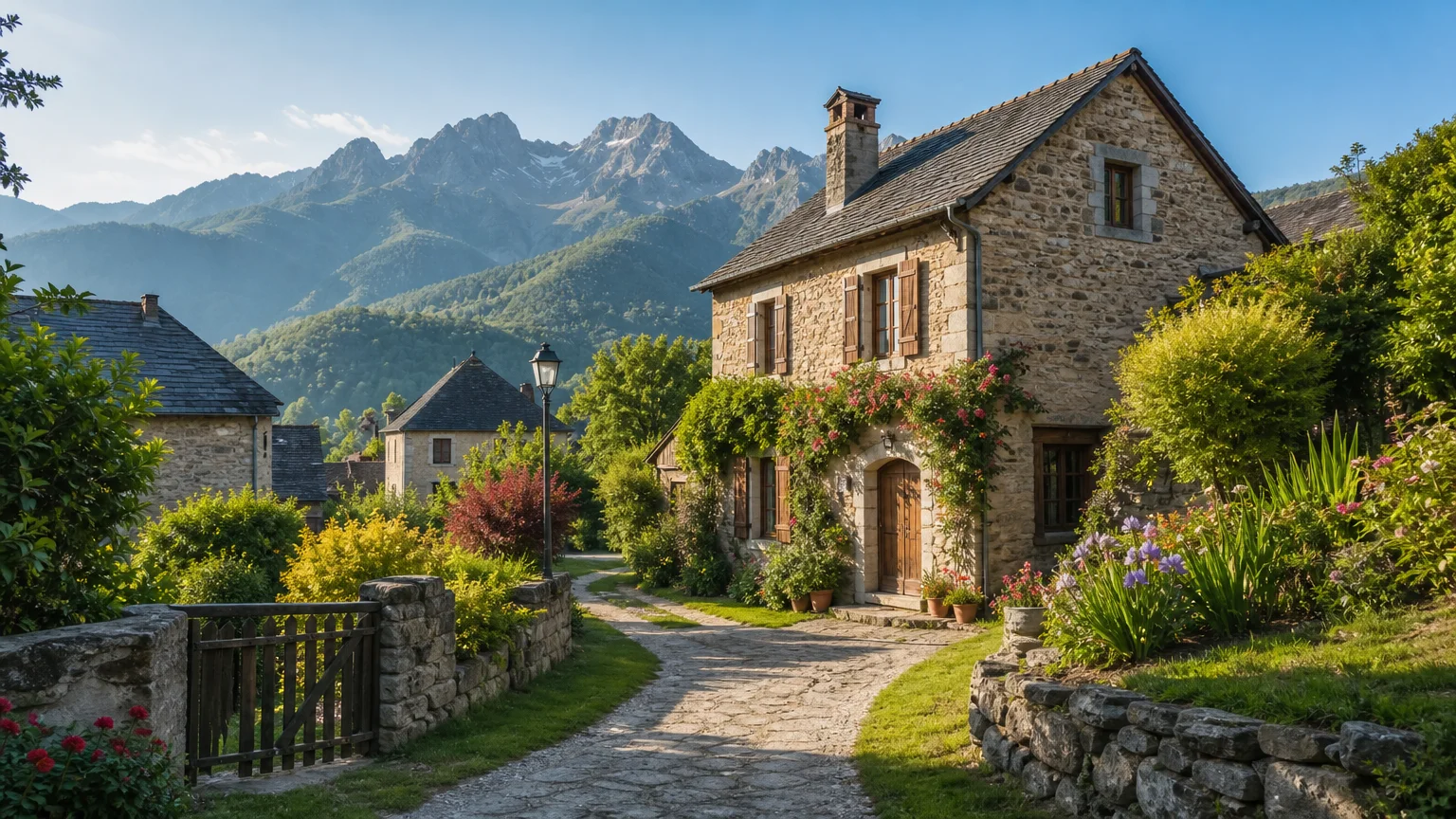 Maison traditionnelle dans un village des Pyrénées ariégeoises