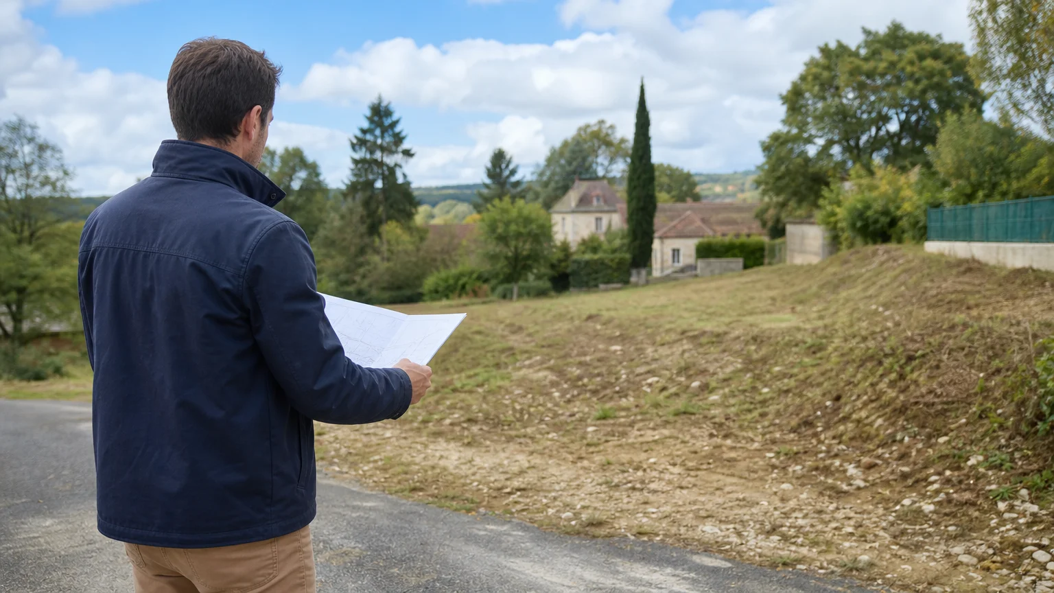 Visite d’un terrain en Dordogne pour observer son sol et sa pente